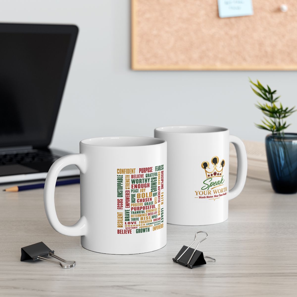 Speak Your Worth — Signature Inspiration Logo Ceramic Coffee Cup (11oz & 15oz)