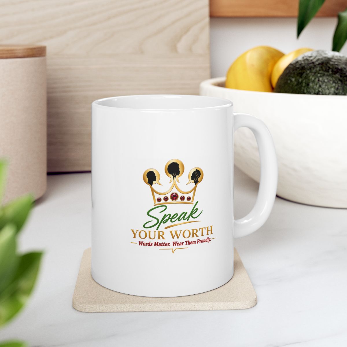 Speak Your Worth — Signature Inspiration Logo Ceramic Coffee Cup (11oz & 15oz)