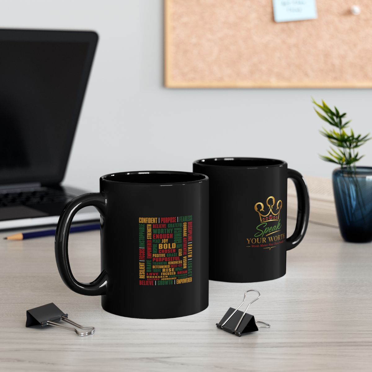 Speak Your Worth — Signature Inspirational Mug (Black)