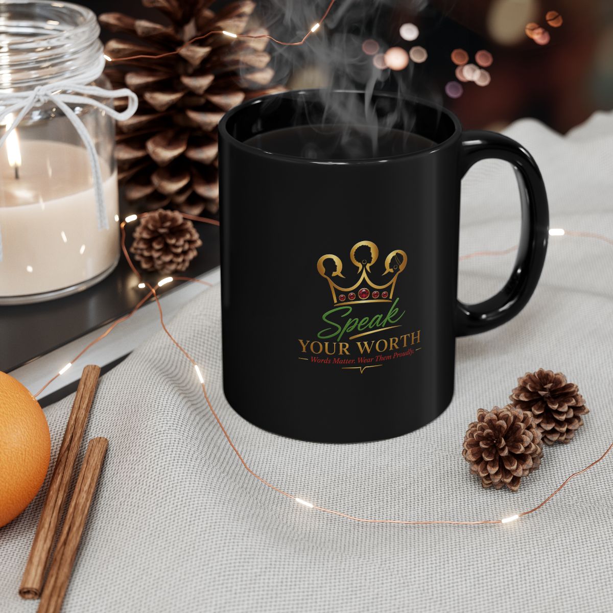 Speak Your Worth — Signature Inspirational Mug (Black)