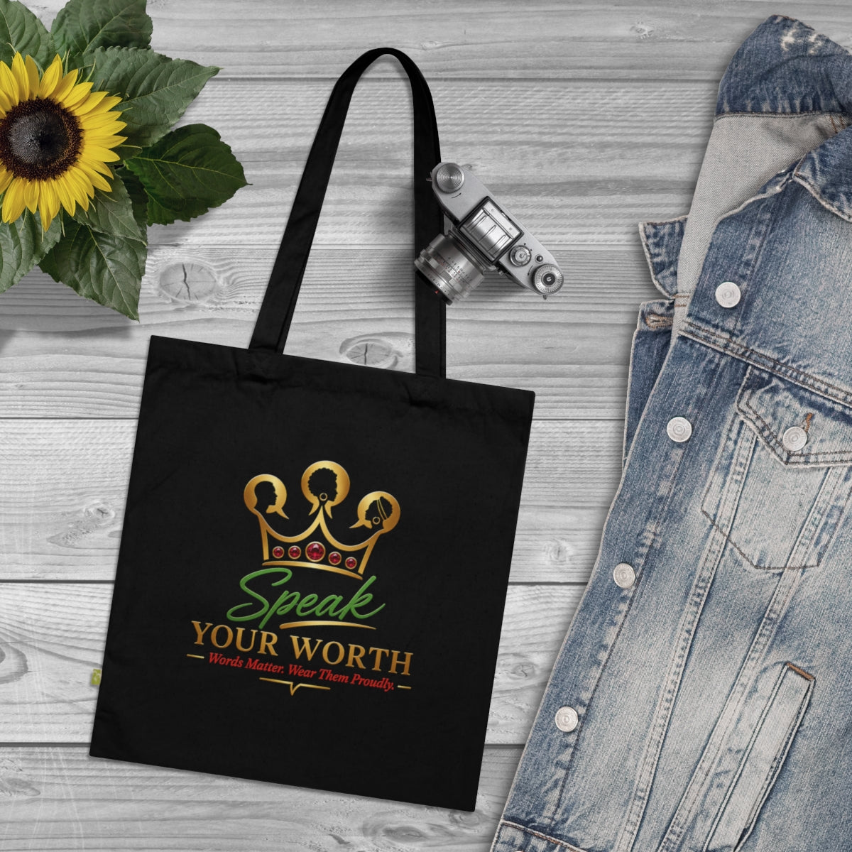 Speak Your Worth — Women's Organic Cotton Logo Tote (Ruby Crown)